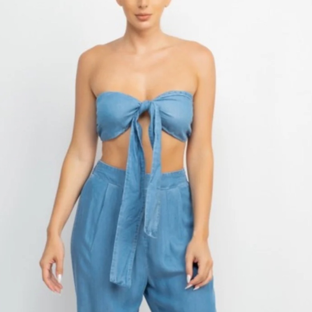 NEW Denim Tie Front Bandeau